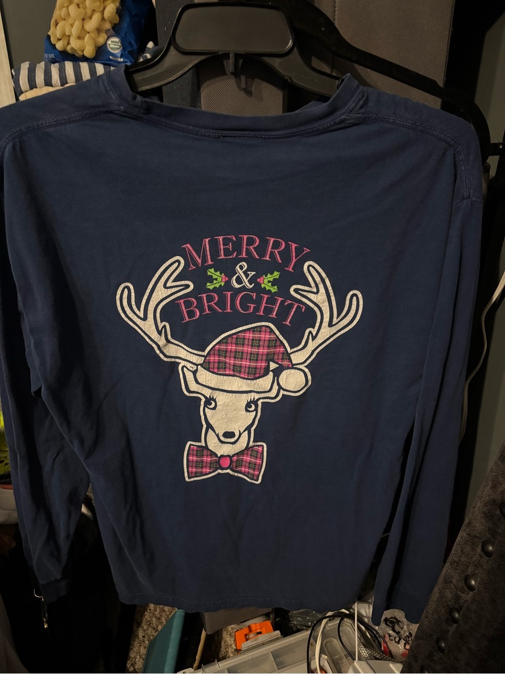 Jadelynn Brooke Navy "Merry & Bright" Reindeer Tee Large